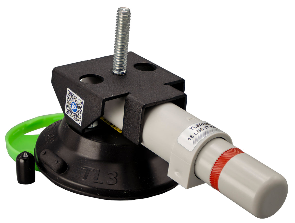 7kg Suction Mount with 1/4" Long Stud with black and gray componets and green suction cup cover