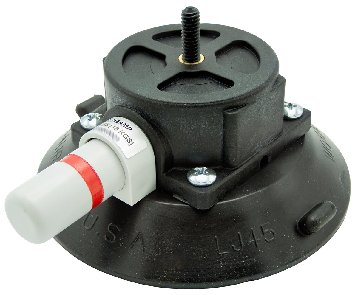 18kg Suction Mount with 1/4" Stud with black housing and white and red valve on a white background