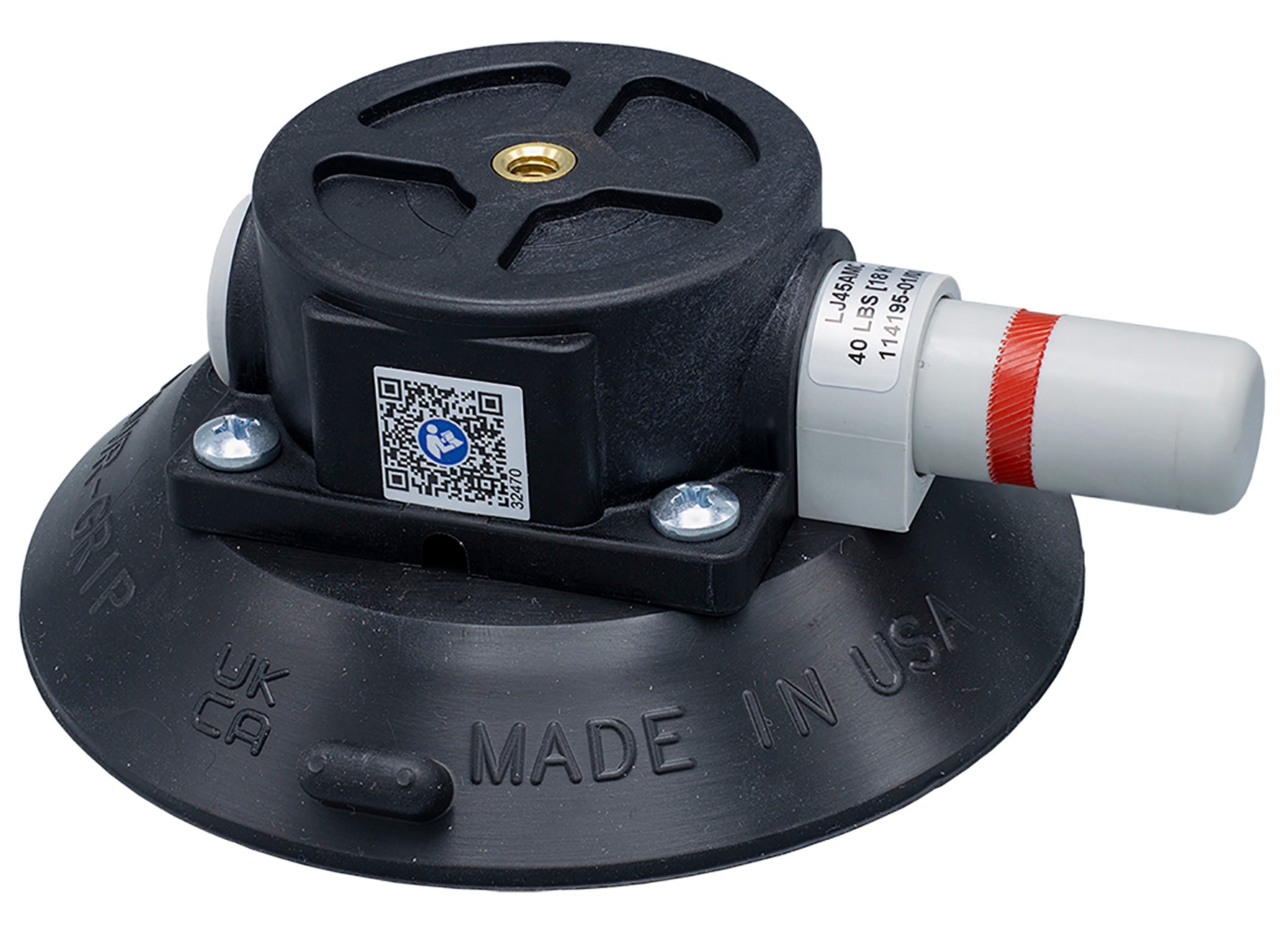 black 18kg Suction Mount with 1/4" Insert on white background