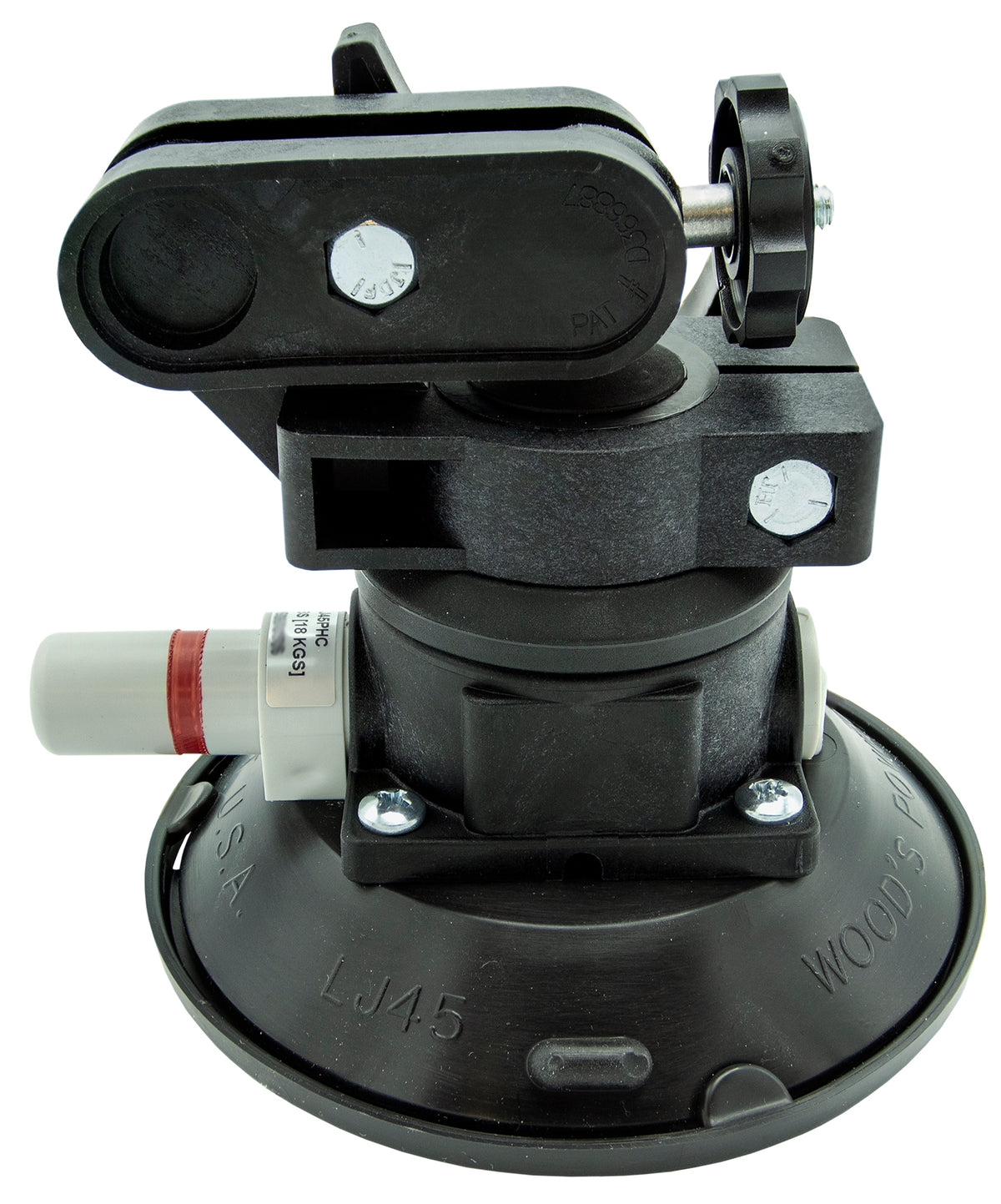 Camera tripod head with suction cup on a white background