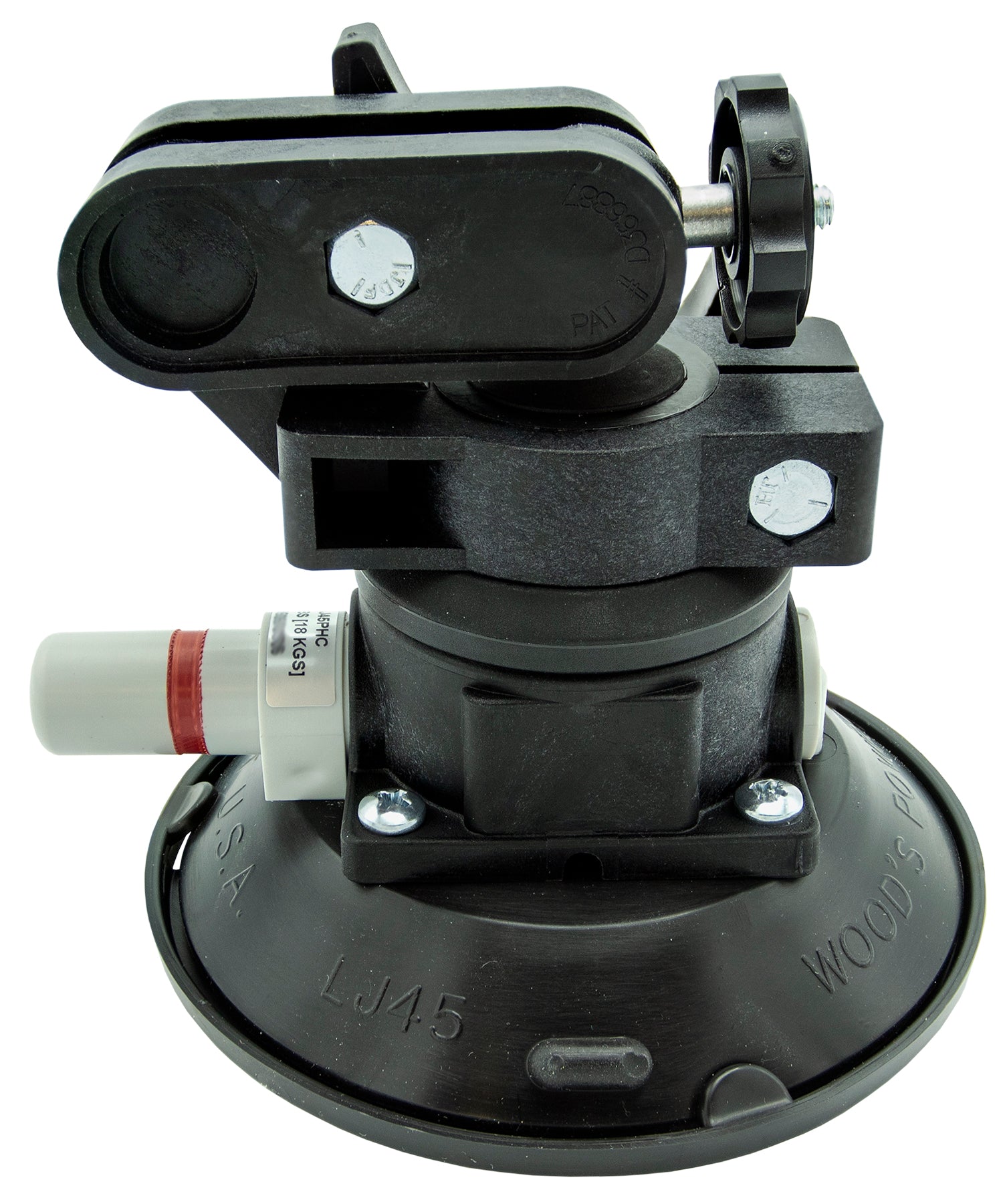 Camera tripod head with suction cup on a white background