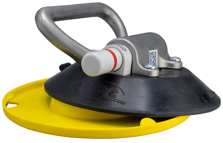 Suction tool with a yellow cover and black and gray handle on a white background