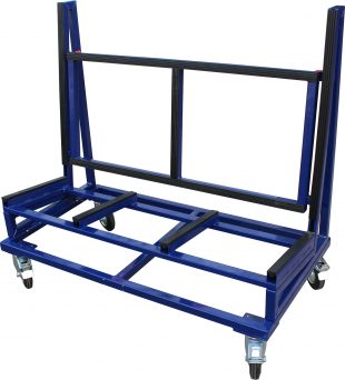 Blue metal frame with wheels on a white background