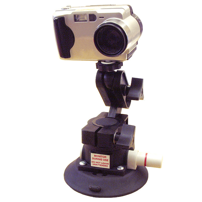 Camera mounted on a suction cup with a white background